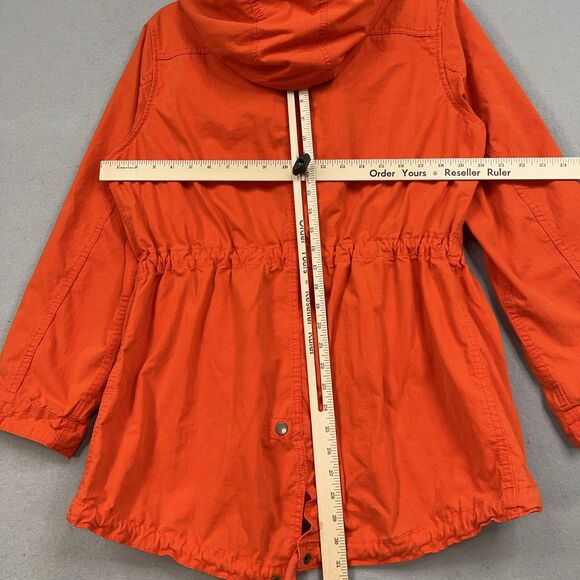 Old Navy Jacket Womens Large Orange Hooded Anorak Parka Utility Drawstring Waist - Picture 10 of 13